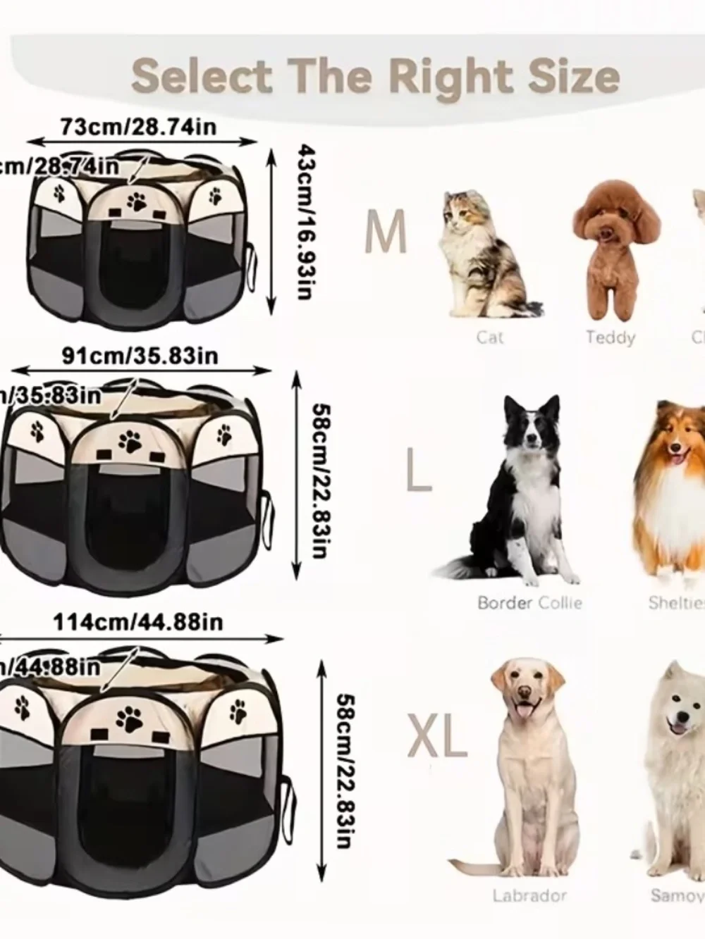 Beige Folding Octagonal Pet Playpen XL Indoor Outdoor Dog Cat Tent